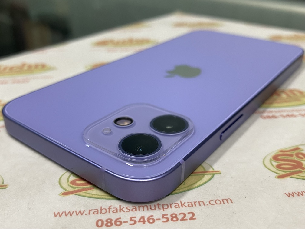 ขายถูก iPhone 12 64GB สุขภาพแบต100% สภาพสวย96% การันตีความใหม่ สีม่วง ศูนย์ไทย ติดฟิล์มหน้าจอกับกล้องหลังให้แล้วครับ ประกันยาวๆหมด16 มิถุนายน 2566