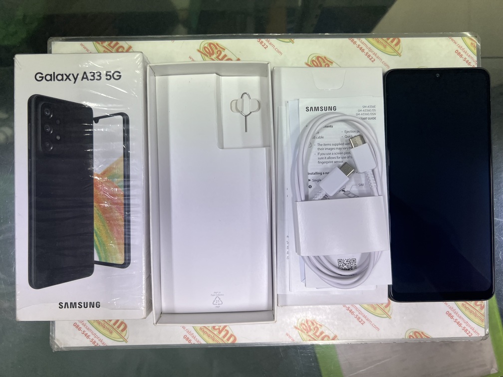 ขายถูก Samsung Galaxy A33 5G RAM8GB ROM128GB จอ6.4นิ้ว สีดำ สภาพสวย93% อุปกรณ์ครบกล่อง ไม่ติดสัญญารายเดือน ประกันหมดเดือน ธันวาคม 2566