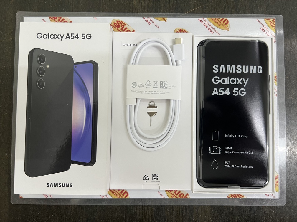 ขายถูก Samsung A54 5G Ram8GB Rom256GB จอ6.4นิ้ว การันตีความใหม่ สีดำ อุปกรณ์ครบกล่องมี ตัวเครื่อง+สายชาร์จ+เข็ม+คู่มือ+กล่อง ประกันหมดเดือน สิงหาคม 2567